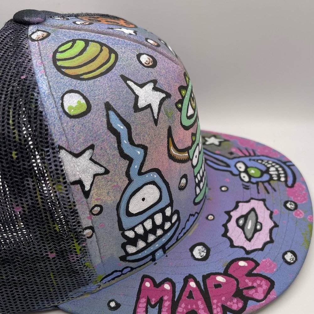 JOEY MARS Autographed, Adjustable flat brim trucker hat galaxy spraypaint artist - Picture 3 of 7